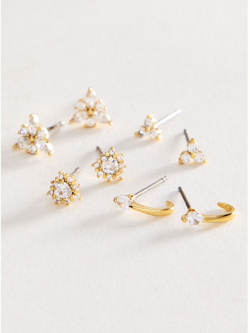 Anthropologie Gold Plated Stud Earrings New Dainty CZ Set of 4